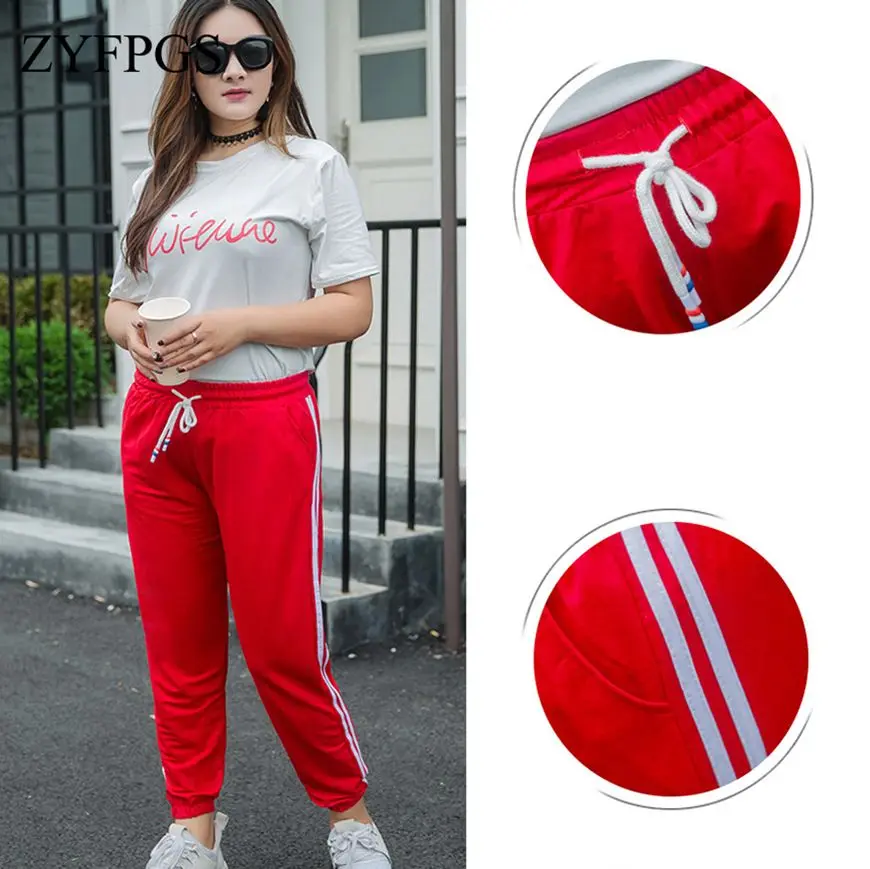 

ZYFPGS 2019 Summer Slim fit Large Size 5XL Cold Woman's Pants Autumn Basic Thin Leggings Double White Line Oversized Z0723