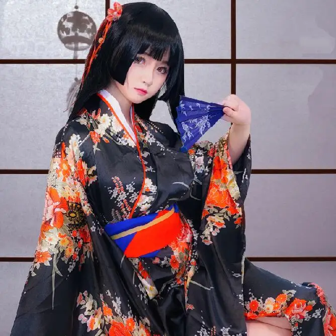 Полный комплект японское аниме костюм горничной Jigoku Shoujo Enma Ai кимоно Униформа