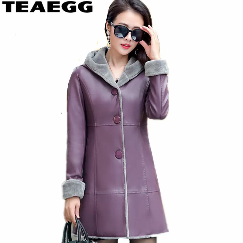 

TEAEGG Plus Size 5XL 6XL 7XL Faux Leather Women Jackets Chaqueta De Cuero Mujer Warm Womens Winter Jackets Ladies Coats AL1318