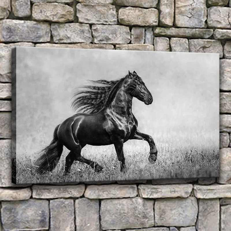 Wall Art Canvas Pictures 1 Piece Horse Black Animals Painting Printed For Living Room Abstract Poster Home Decoration Frameworks | Дом и сад