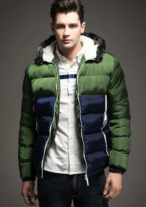 Contrast Color Mens Winter Jackets Men's Parka Fur hood Men Coat Winter ...
