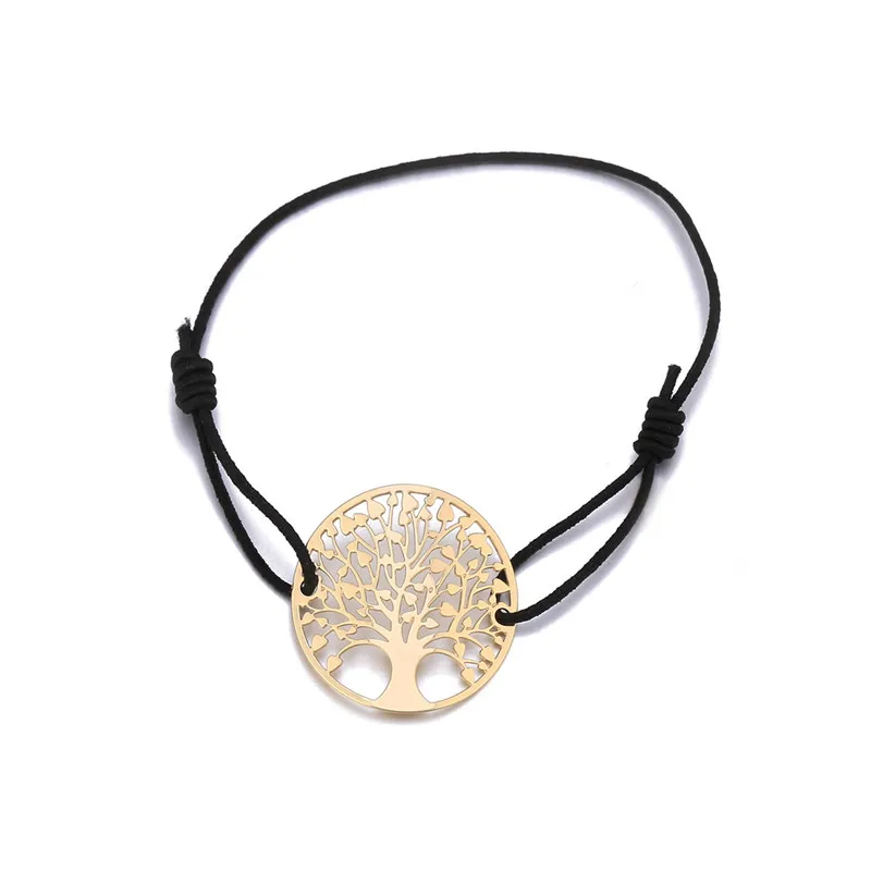 Золотой Круглый браслет «Древо жизни» для женщин, Кристальный полый эластичный регулируемый веревочный браслет и браслет, Рождественский подарок на выпускной вечер - Окраска металла: 6tree 3