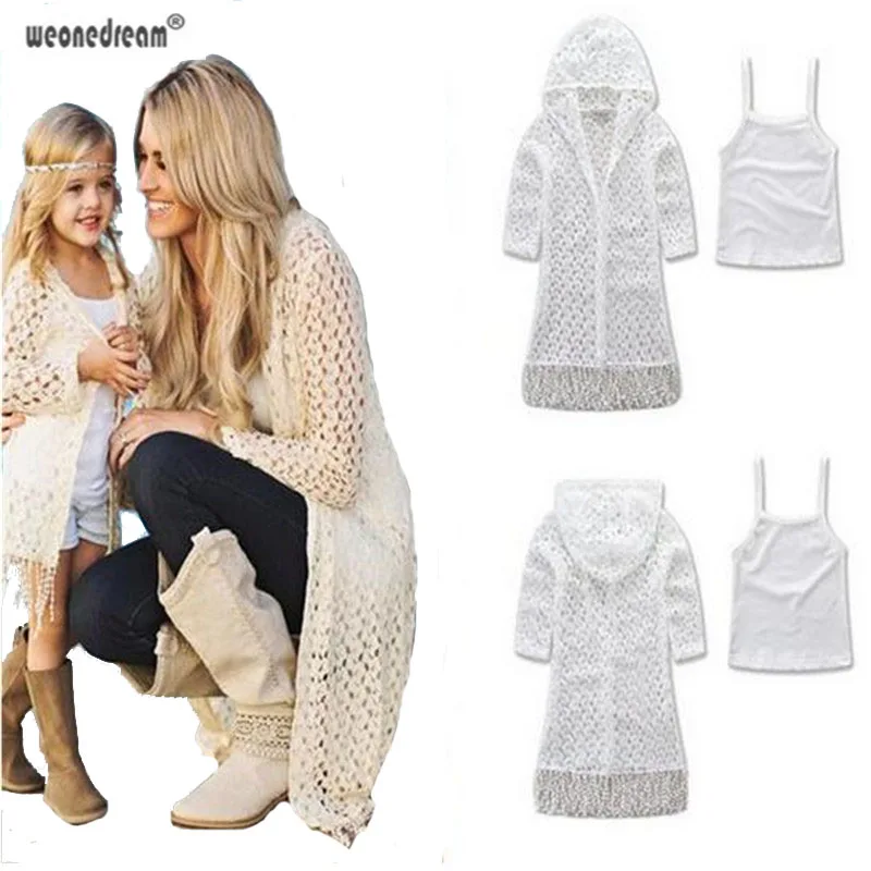 

WEONEDREAM 2018 Ins Hot Matching Mother Daughter Clothes Family Look Tassel jacket + sling T Parent-child Outfit Mommy and Me