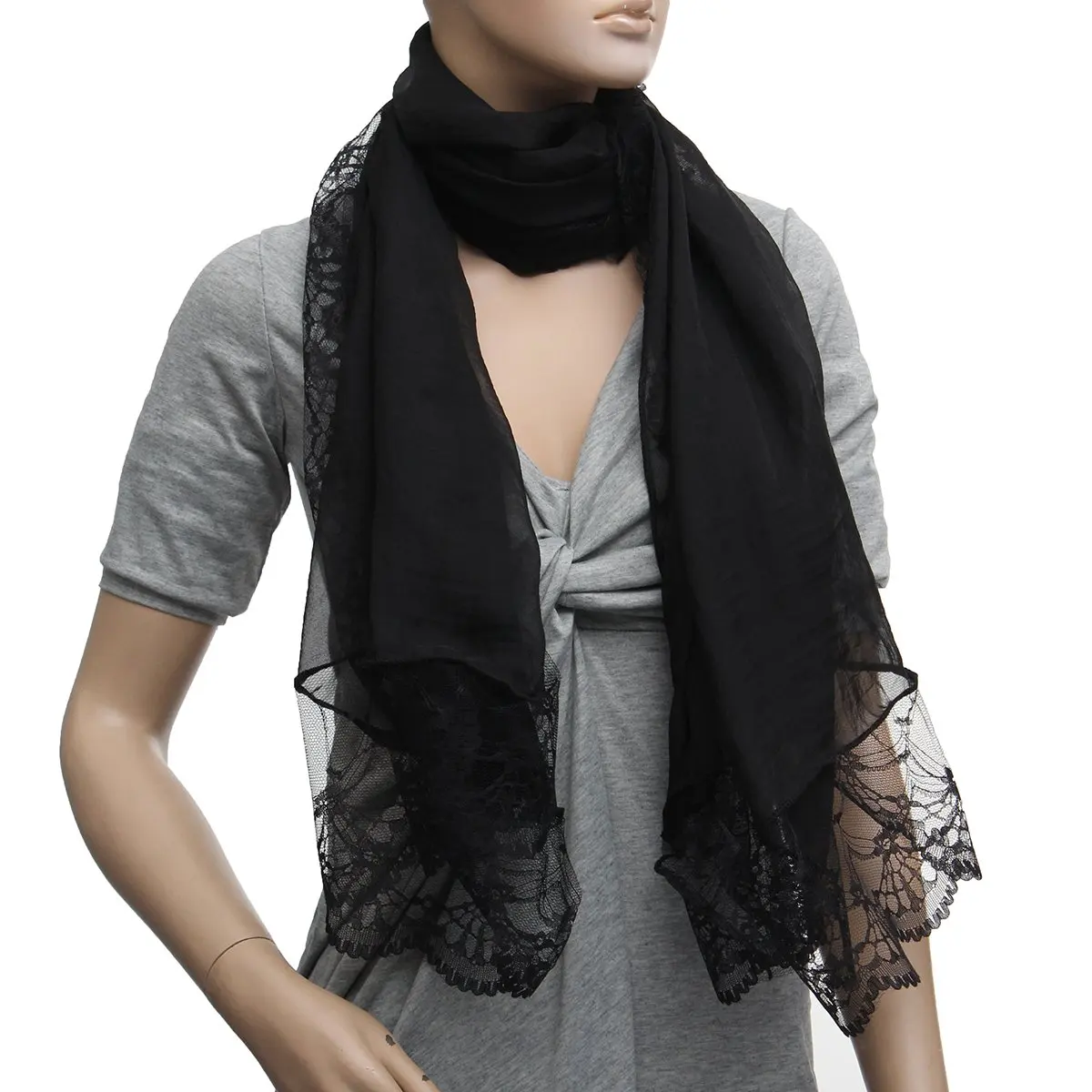 

MYTL-Woman Scarves Chiffon Lace Scarf Wrap Scarf Black