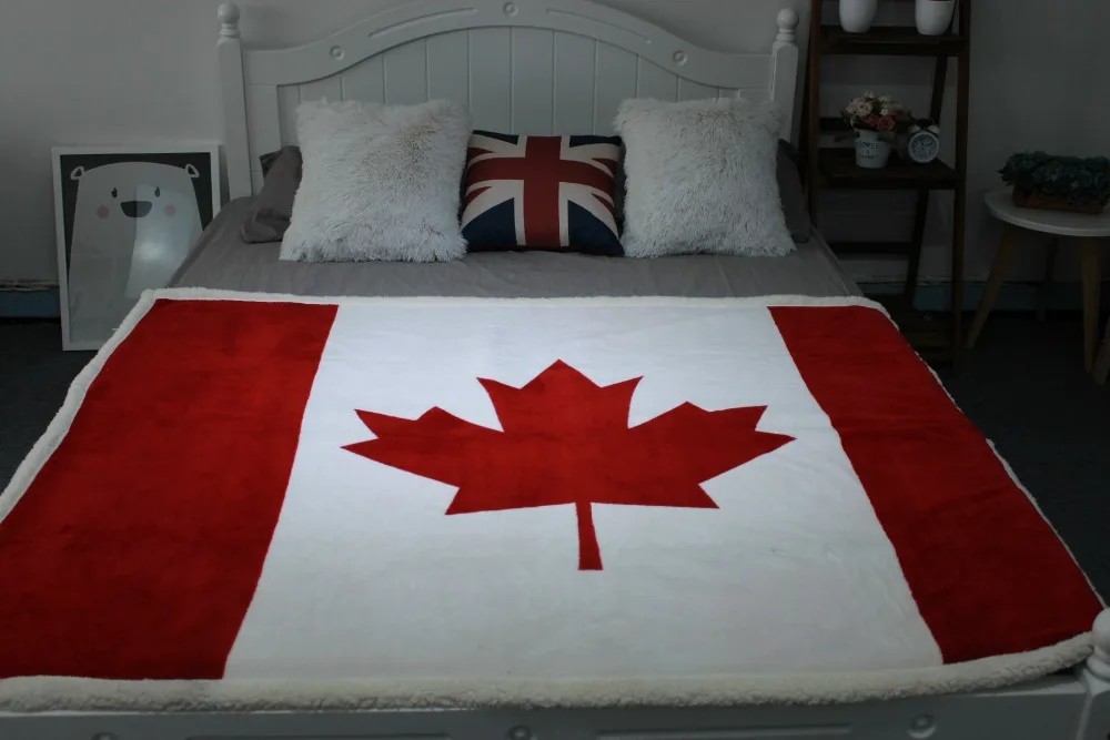 

130cm*150cm Canada USA US UK ENGLAND BRITISH flag fleece plush faux fur tv sofa gift blanket throw blankets plaids