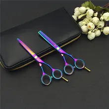 Hot sell SMITH CHU rainbow hair cutting scissors high quality professional barber hairdressing scissors hair thinning shears+bag