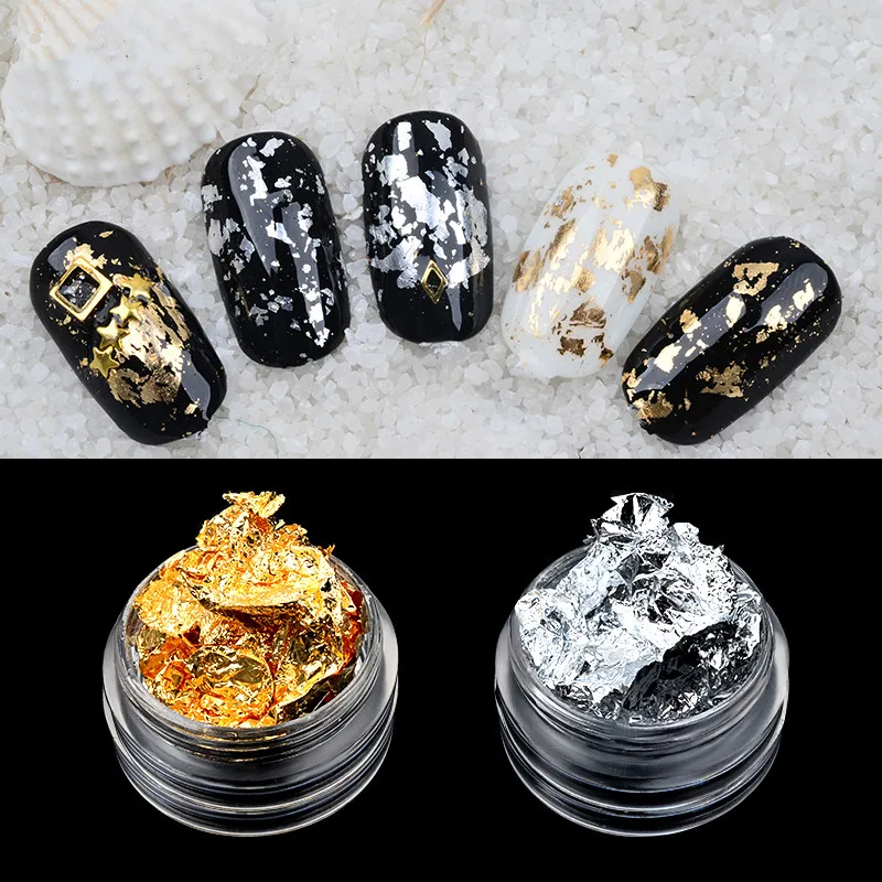 

1 PCS Mezzling Gold Silver Aluminum Nail Art Foil Sticker Paper 3d Glitter UV Gel Polish Design Nail Decoration Tools