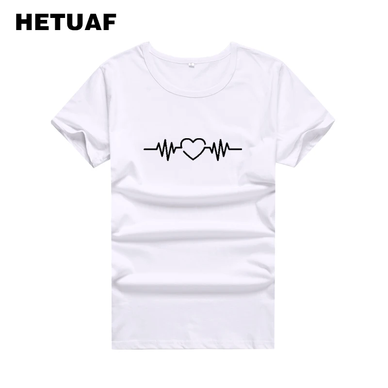 HETUAF Heartbeat Love Couple T Shirt for Lovers 2018 O-neck Cotton Graphic Tees Women Tops Harajuku Hipster Women's T-shirts HETUAF Heartbeat Love Couple T Shirt for Lovers 2018 O-neck Cotton Graphic Tees Women Tops Harajuku Hipster Women's T-shirts