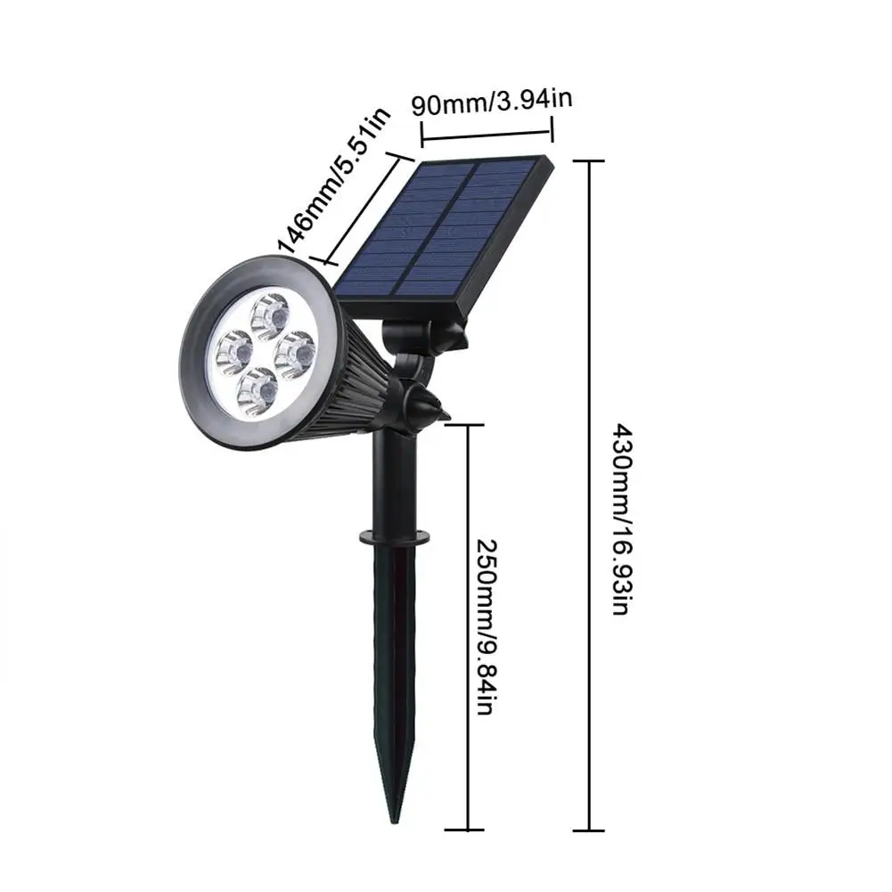 4 LED Solar Lawn Lights Colorful Spotlights Waterproof Landscape Light Adjustable Wall Lamp Courtyard Garden Decoration Lighting