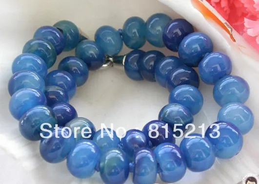 

FREE SHIPPING>>>@@ > N513 14MM rondelle blue agate bead NECKLACE