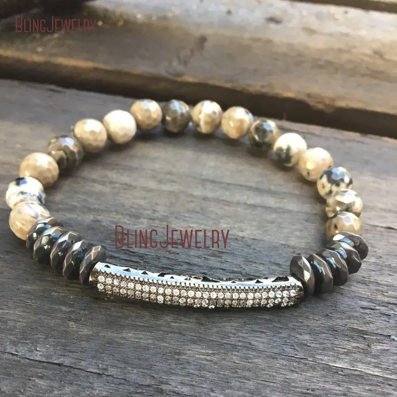20180409-BM10765-Pave Bar Agate Beaded Stretch Bracelet Shabby Chic Stretch Bracelet Boho Cz Layering Beaded Bracelet Stackable Bracelet Micro Pave_4