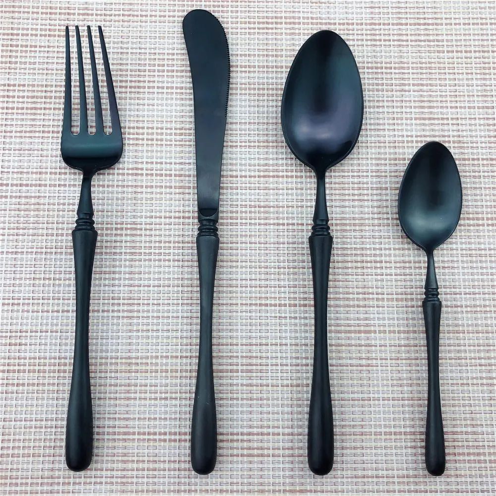 

Retro Matte Black Cutlery Set Stainless Steel Dinnerware Set Steak Fork Knife Scoops Silverware Set 4Pcs Tableware Set