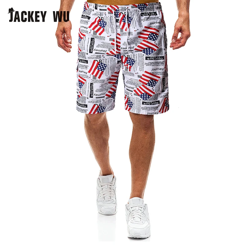 

JACKEYWU Brand Beach Shorts 2019 Summer USA Flag Bermuda Casual Board Shorts Quick Dry Swimwear Holiday Men's Clothing