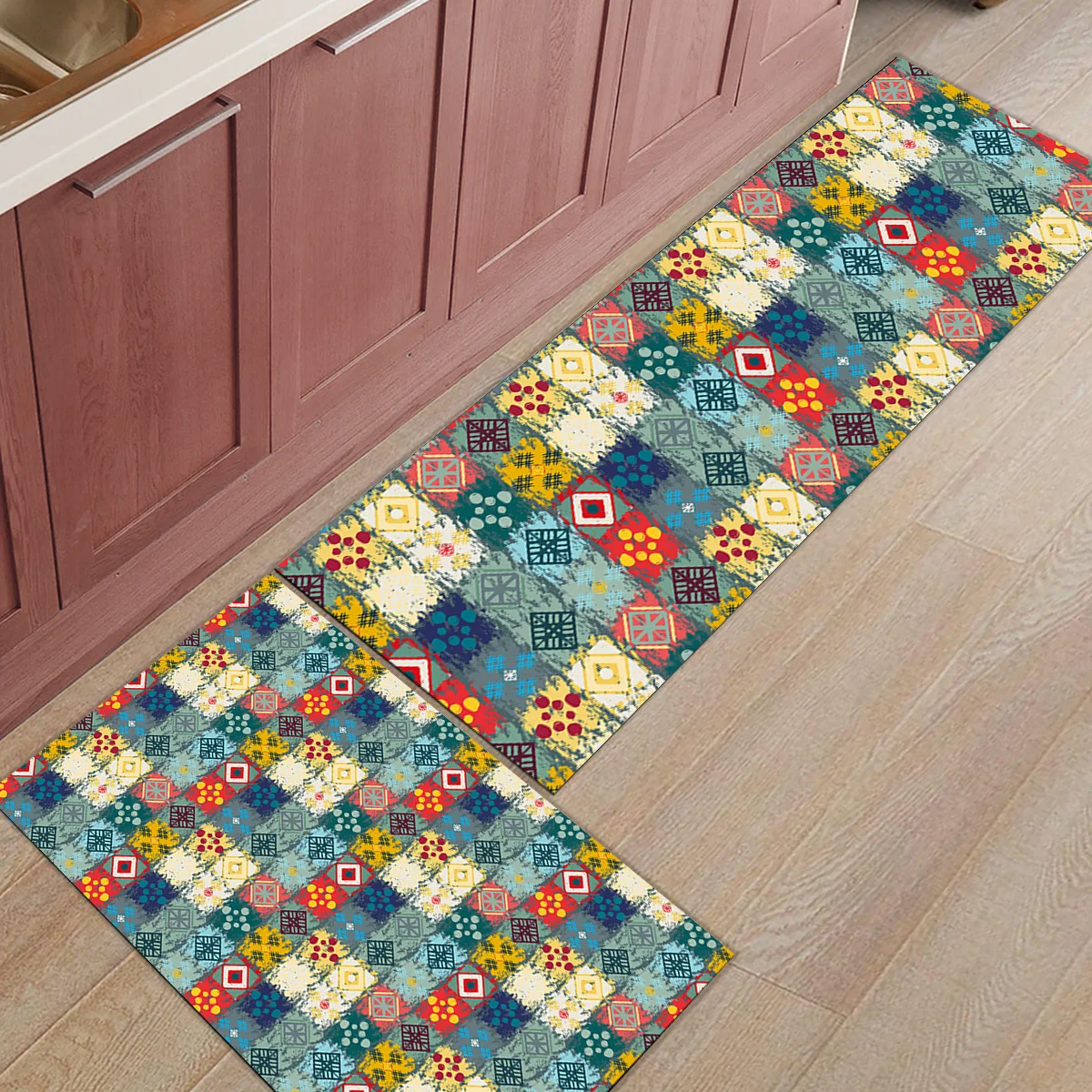 Геометрические шотландские узоры этнические аксессуары для ванной комплект обуви механический скребок моющийся, напольный ковер