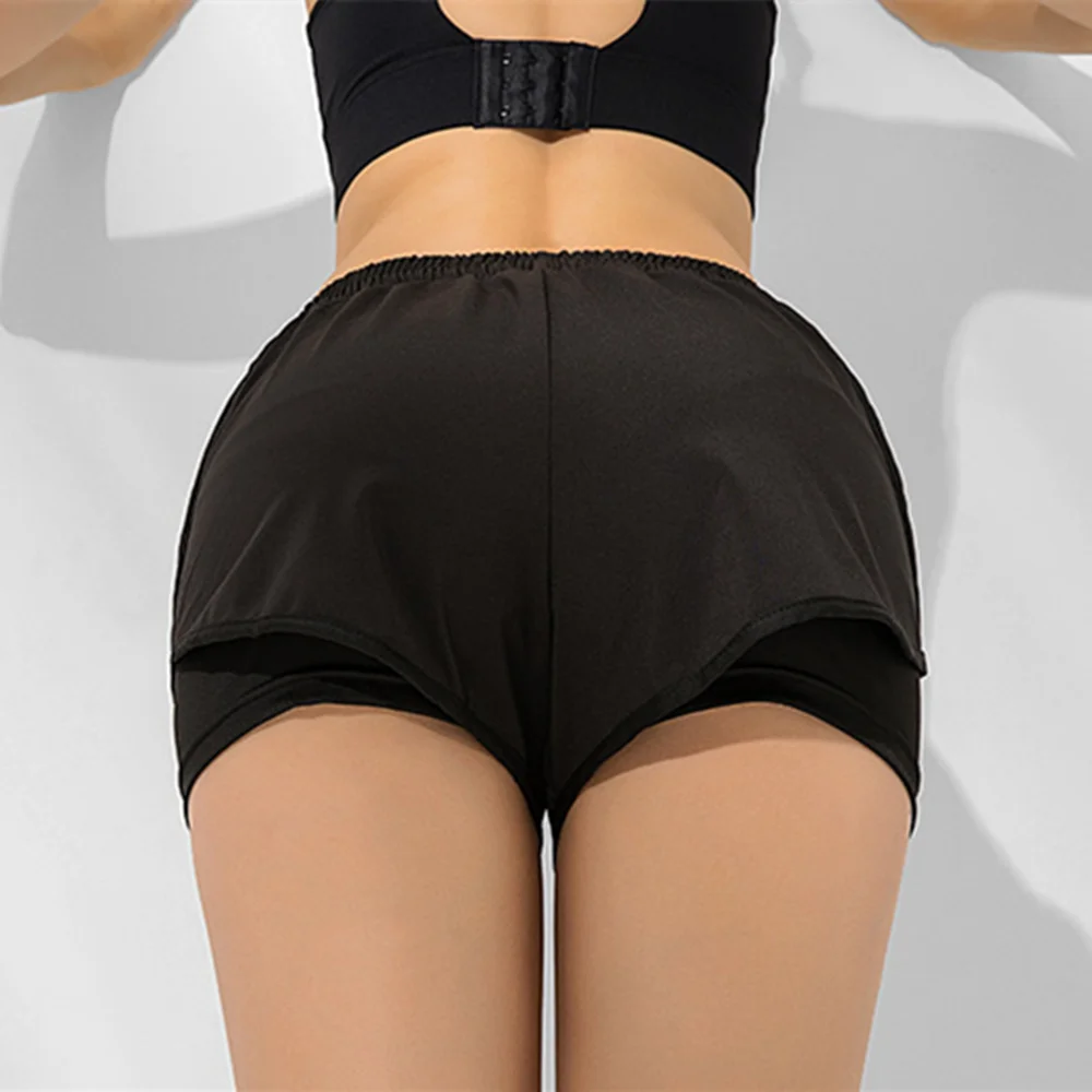 Женские спортивные шорты для бега 2 в 1, двухслойные короткие леггинсы, женские короткие штаны для занятий фитнесом, йогой, встроенные трусики с карманом