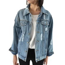 Spring Autumn Denim Jacket Women Basic Coats 2017 New Vintage Long Sleeve Loose Female Jeans Coat Casual Girls Outwear AB341
