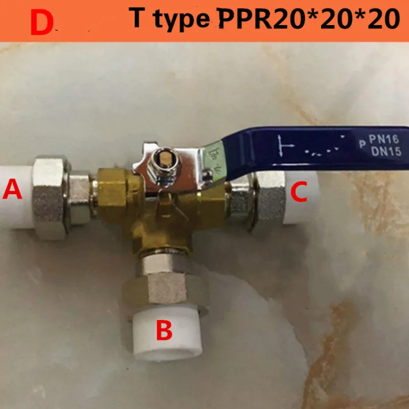 PPR20* 20*20 32*32*32 латунь 3-wayt-тип l-тип шаровой клапан сварочный шар клапан для водонагревателя солнечной энергии преобразования