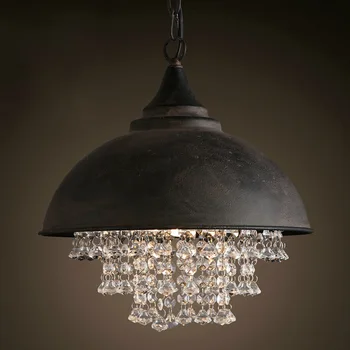 

Vintage industrial loft crystal archaize rust color iron cover pendant light luxury living room hotel decorative hanging lamp
