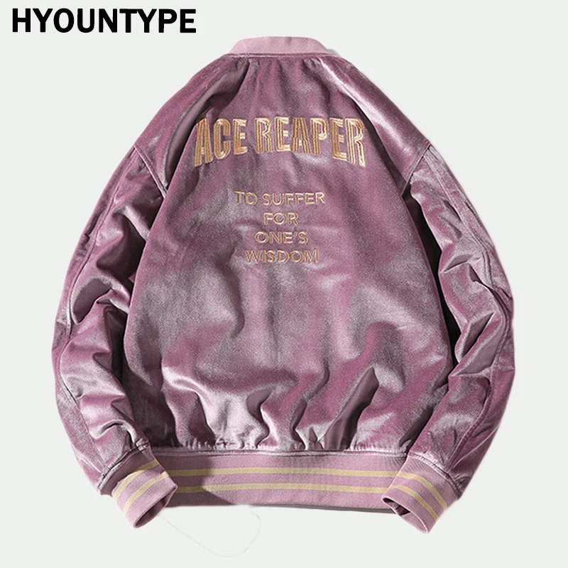 

Letter Embroidery Velvet Baseball Jackets 2018 New Autumn Purple Bomber Coats Fashion Streetwear Hip Hop Jacket