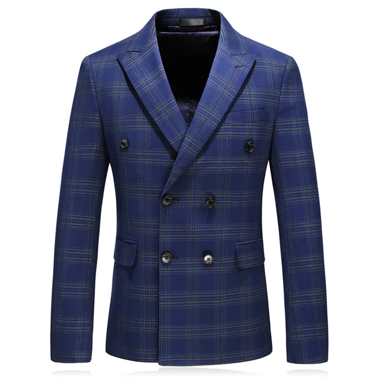 Мужской блейзер с двойным слоем, весна-осень, приталенный мужской клетчатый пиджак в полоску, Мужской умный Повседневный Блейзер, темно-синий Q212 - Цвет: Plaid Blazer