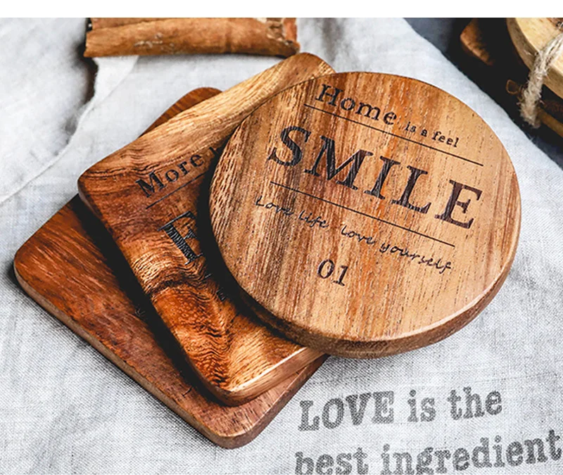 Mug Coaster Round Square Wood Cup Coaster Table Mat Kitchen Placemat Cup Pad Glass Teapot Drink Coasters Table Accessories (14)