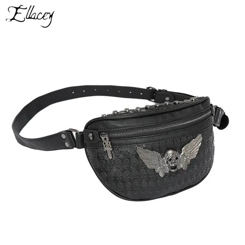 

Personalized Eagle Rivet Fanny Pack Gothic Skull Shoulder Bag Pockets Ghost Head Chest Bag Korean Fashion Men Women Waist Bag