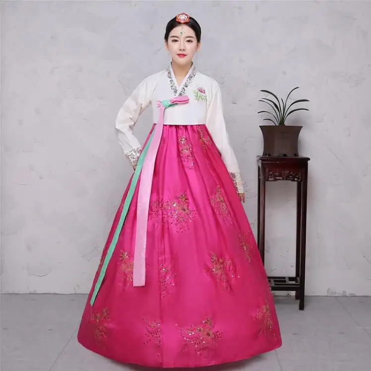 4 цвета с блестками корейский традиционный костюм женский элегантный корейский ханбок платье