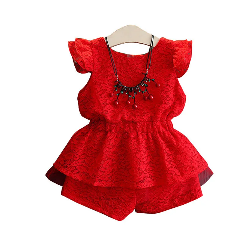 

Kids Girls Clothing Sets Summer New Style Red Baby Girls Clothes short Sleeve T-Shirt+Pant 2Pcs Children Clothes Suits