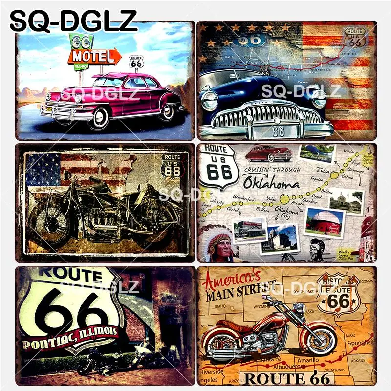 [SQ-DGLZ] мотель ROUTE 66 Оловянная вывеска Настенный декор американцы мужские уличные металлические поделки живопись Plaques 66 ROUTE США карта художественный плакат