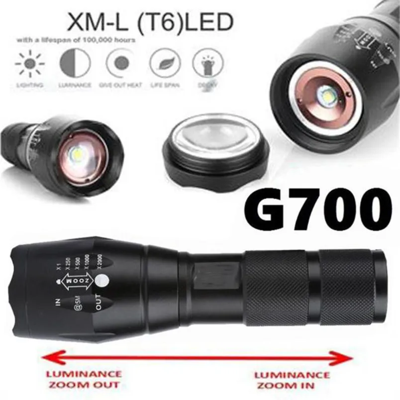 

2017 Super Bargain G700 Tactical T6 LED Flashlight Military Lumitact Alonefire Torch zoom LED Lamp Free Shipping wholesales NM01