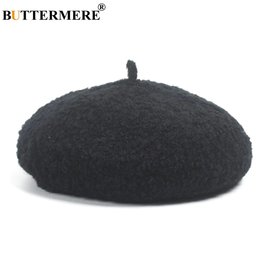 

BUTTERMERE Wool Berets Women Hat Black Elegant Flat Caps Female Soft Solid Warm French Beret Woolen Autumn Winter Painters Hats