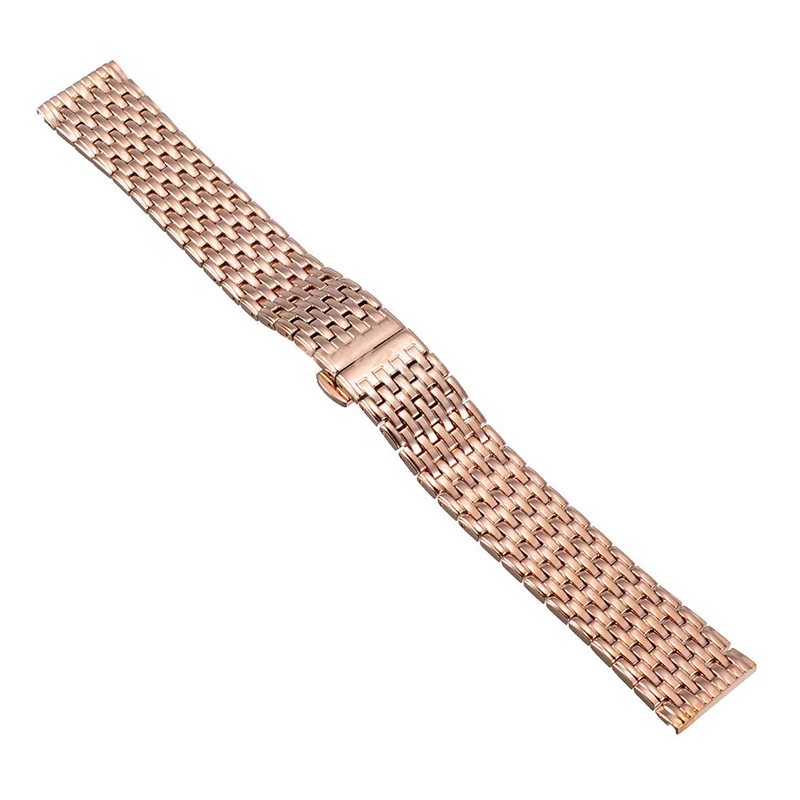 20 22mm Stainless Steel Wrist Watch Band Strap Silver Rose Gold Double Butterfly Clasp Buckle Bracelet For Men Women Relojes