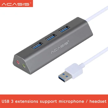 

3-Port USB 3.0 HUB Adapter Three USB Extensions Hub High-speed Microphone Sound Adapter Combo