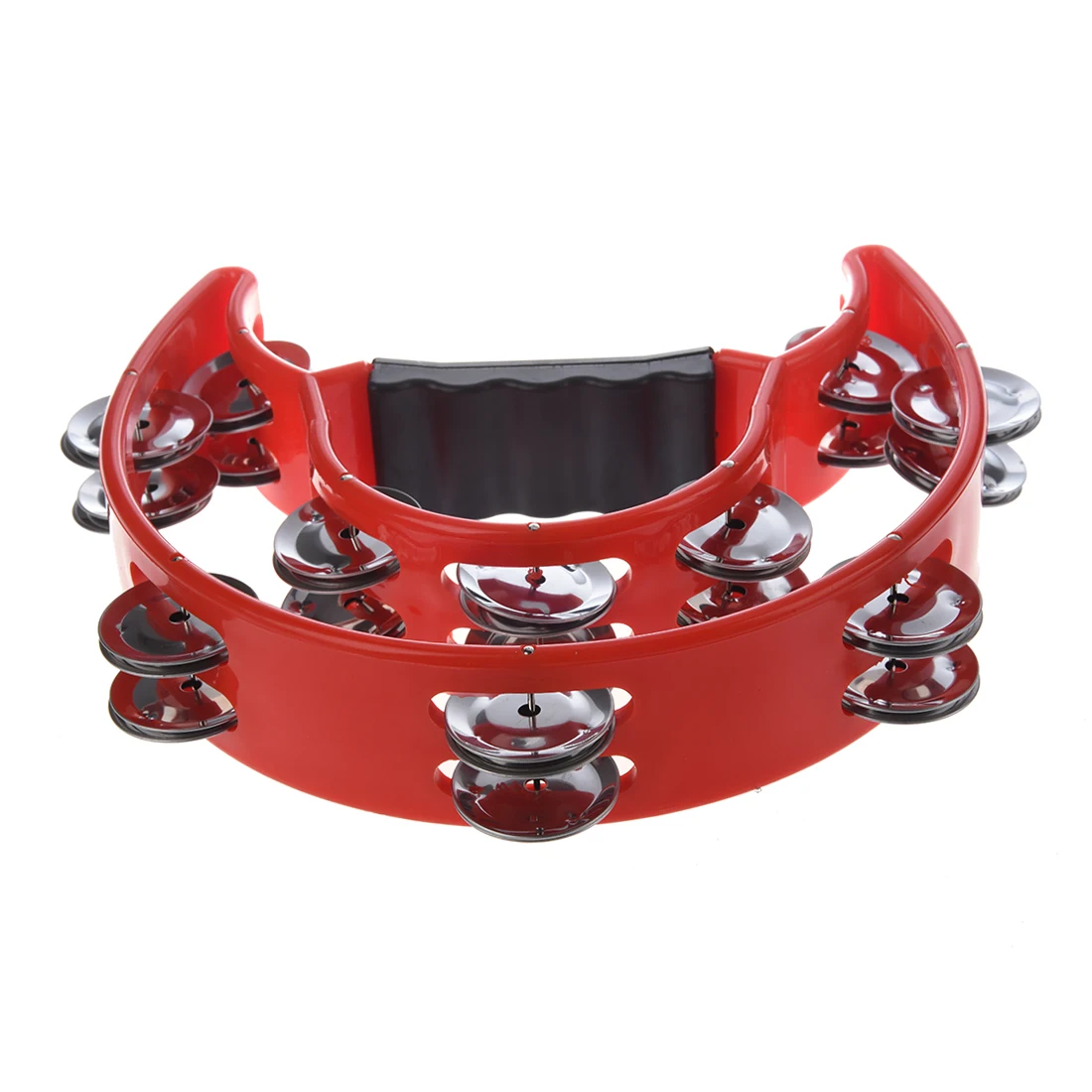 Double Half Moon Tambourine Percussion Drum Plastic Handle Red Metal Jinglein Furniture Toys