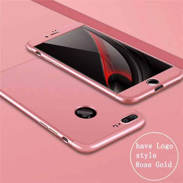 360 градусов Защита полное покрытие матовый чехол для iPhone 6 6s 7 Plus чехол для Apple Phone 7 8 8 Plus 5 5S X чехол для телефона - Цвет: have Logo Rose Gold