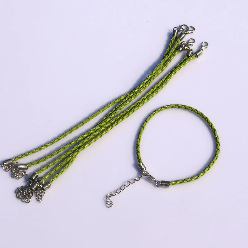 100pcs Light Green braided leather cord bracelets clasps lobster Clasp