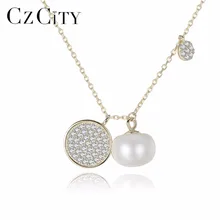 CZCITY, 925 пробы, серебряная цепочка, ожерелье, элегантная женская мода, Стерлинговое Серебро, 925 натуральный жемчуг, подвеска, ожерелье для свадьбы