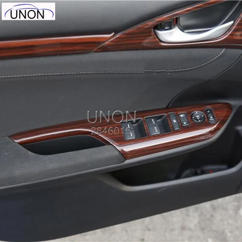 

For Honda Civic 2016 2017 2018 10TH Generation Wood/carbon fiber Interior Door Armest Window Control Button Switch Trim 4pcs