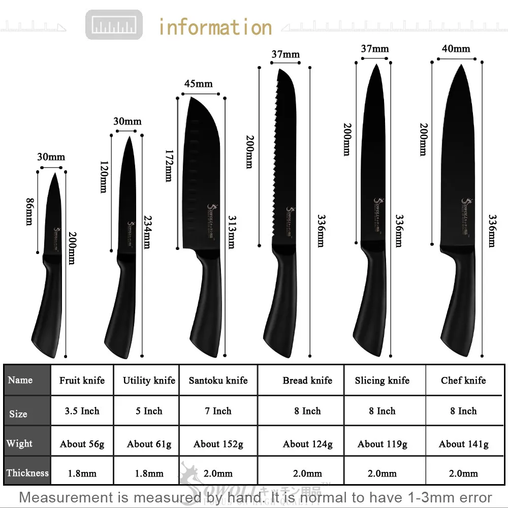 Sowoll шеф-повара кухонный нож 3Cr13Mov набор ножей из нержавеющей стали японский профессиональный поварской нож с антипригарным покрытием кухонные инструменты