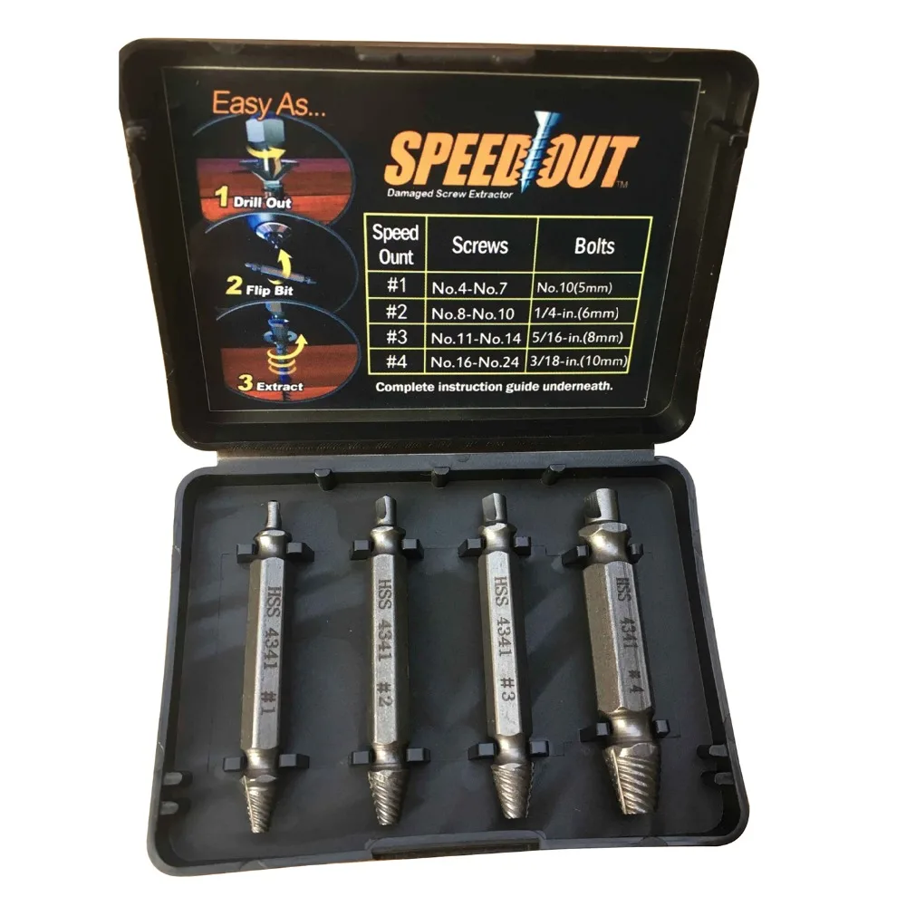 4Pcs High Quality Screw Extractor Drill Bits Guide Set Broken Damaged Bolt Remover Speed Out 4Pcs High Quality Screw Extractor Drill Bits Guide Set Broken Damaged Bolt Remover Speed Out