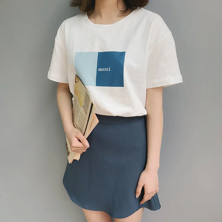 

2019 Summer Letter Printed Short Sleeve T-shirt Female Graphic Tees Korean Leisure O-Neck Tops