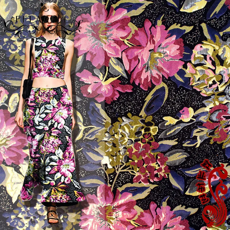 FFLACELL 1 Meter Gold Thread Jacquard Fabric Colorful High end Fashion