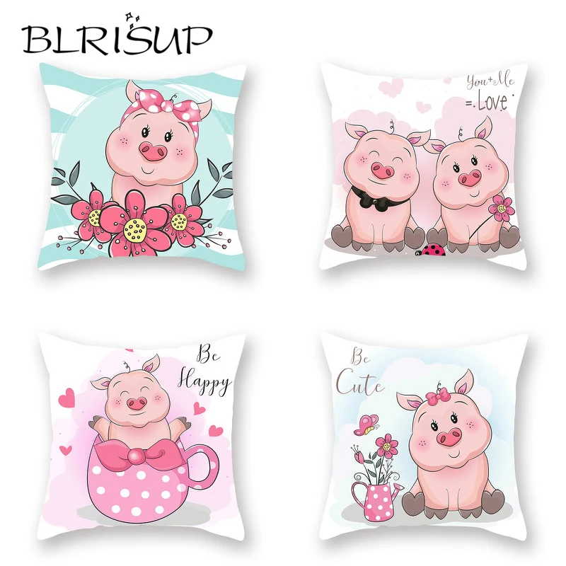 

BLRISUP Cute Cartoon Pig Cushion Cover Sofa Chair Waist Pillow Cover 45x45cm Soft Polyester Pillow Covers Decorative Pillow Case