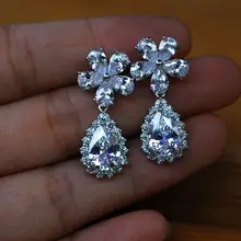 Корейские серьги цветок в капле Bling Циркон Камень 925 серебро серьги гвоздики для женщин модные ювелирные изделия Новинка