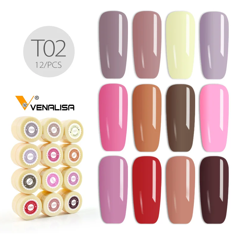 12 шт. Venalisa продукты для нейл-арта 5 мл Светодиодный УФ-гель для нейл-арта Краска УФ Гель-лак для ногтей Дизайн ногтей гель набор - Цвет: T02