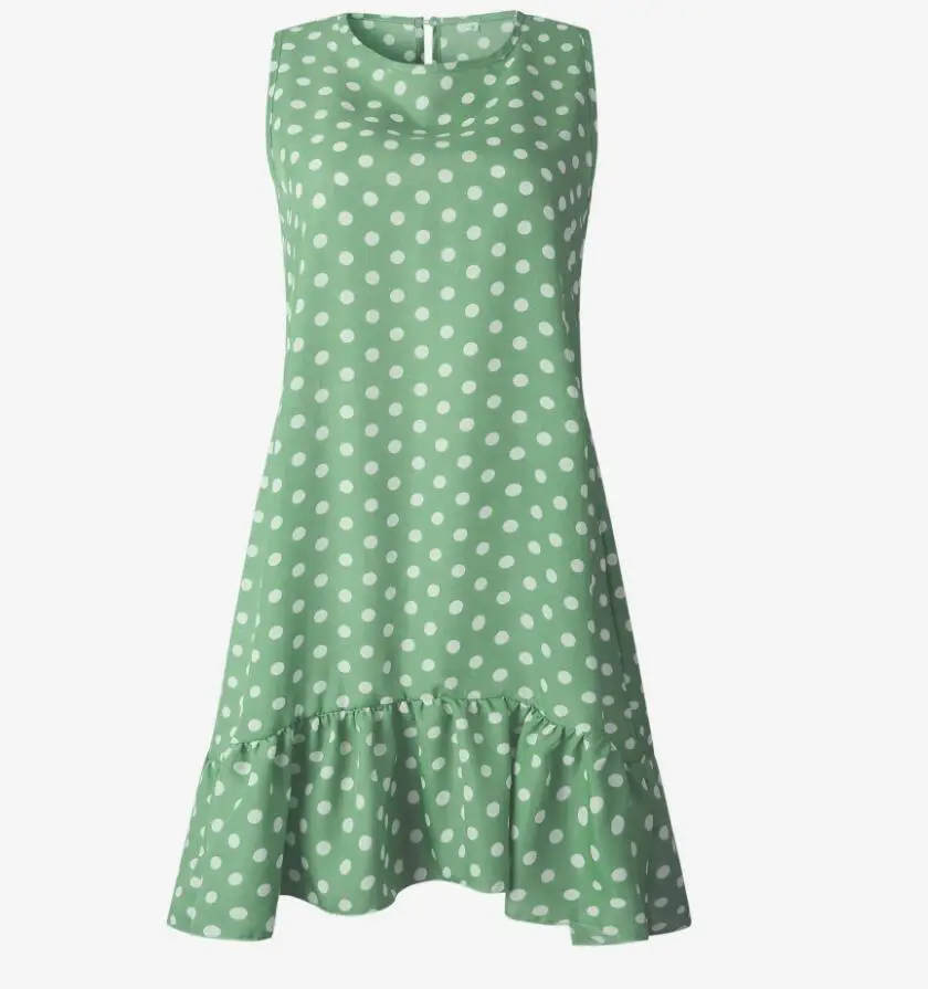 ZOGAA плюс размер гофрированные Vestidos винтажные женские летние платья свободные Мини повседневные платья женские без рукавов синее платье в горошек - Цвет: 101112-Green