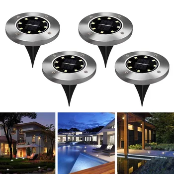 

4PCs 8 LED Solar Powered Ground Light Waterproof Solar Garden Pathway Deck Lights Solar Lamp for Home Yard Driveway Lawn Road