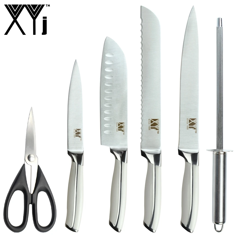 XYj Stainless Steel Knives Set Slicing Bread Santoku Utility Full Tang