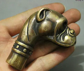 

Chinese Old Bronze Handmade Carved Animal Dog Head Statue Walking Stick Head #54