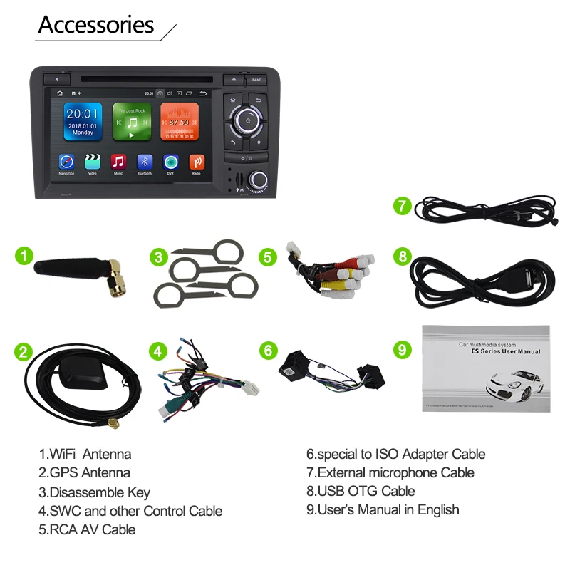 Best KSAOTU 7" DAB+ 4G Android 8.0 Car DVD Player SD GPS for Audi A3 13